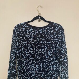 LOFT Black and Blue Animal Print Long Sleeve Top